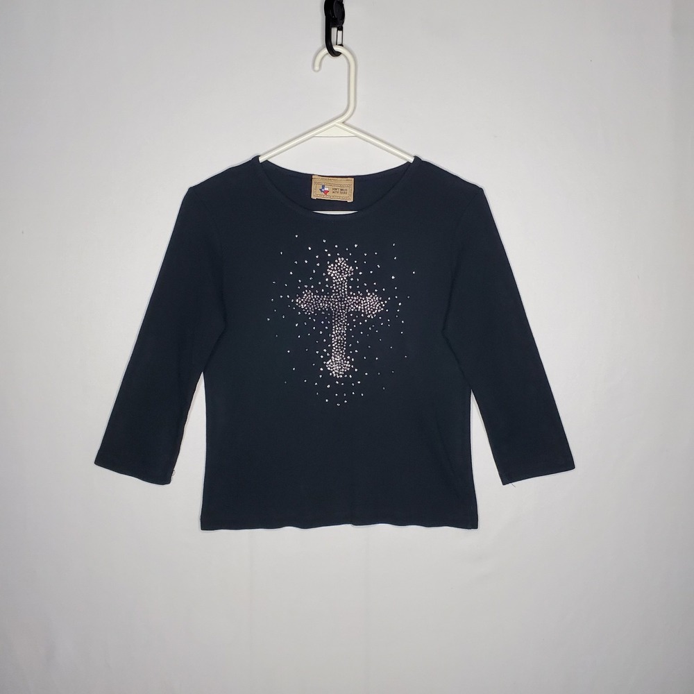 Dont Mess Texas Sequin Cross Top Large 90s Country Christian Grunge Indie USA